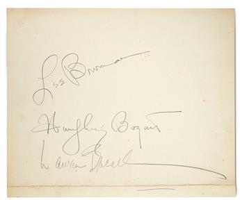 BOGART, HUMPHREY; AND LAUREN BACALL. Signatures, in pencil, on the verso of a Romanoffs menu.